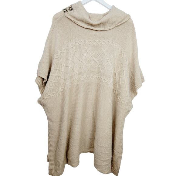NYDJ Cable Knit Cowl Neck Cream Poncho Sweater - Size Small - Picture 4 of 8